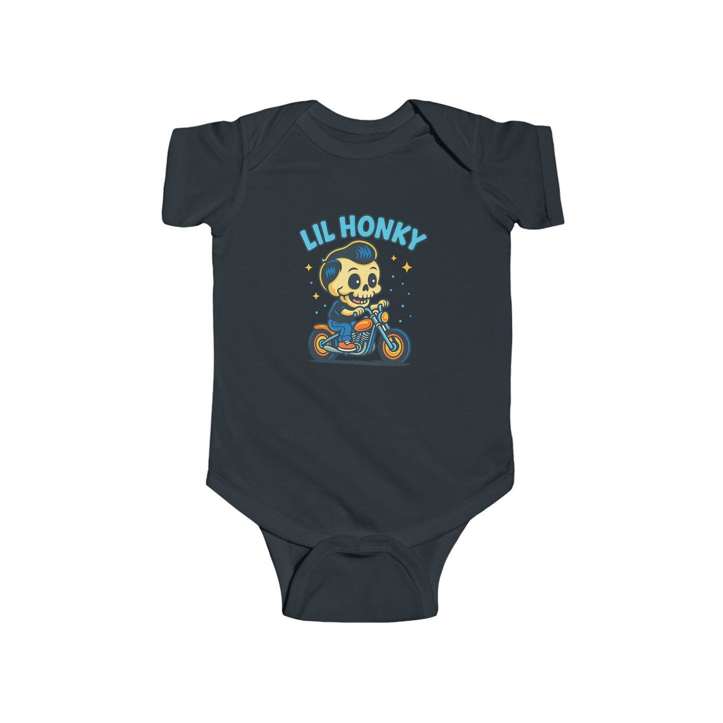 Lil Honky Baby Bodysuit — Cute Skull on Motorcycle Infant Onesie