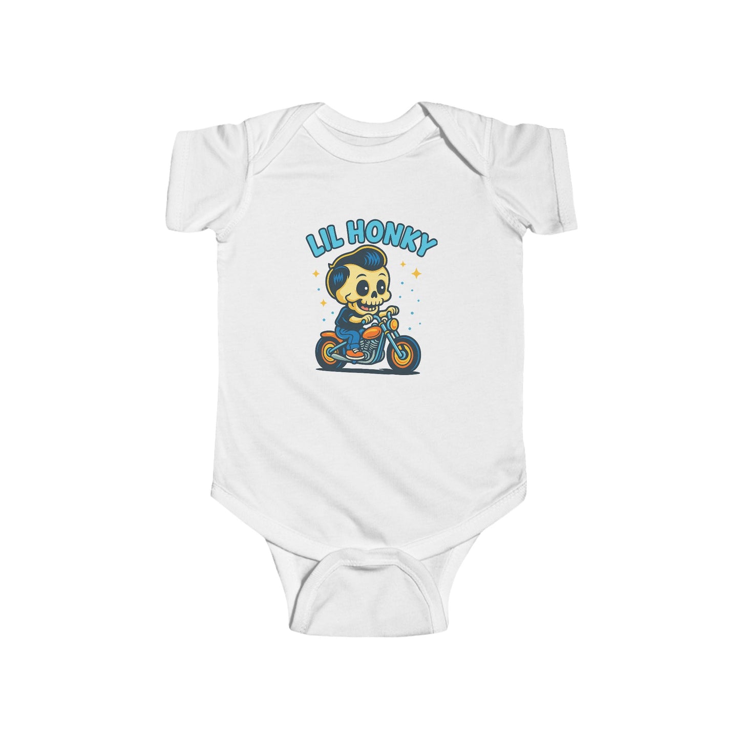 Lil Honky Baby Bodysuit — Cute Skull on Motorcycle Infant Onesie