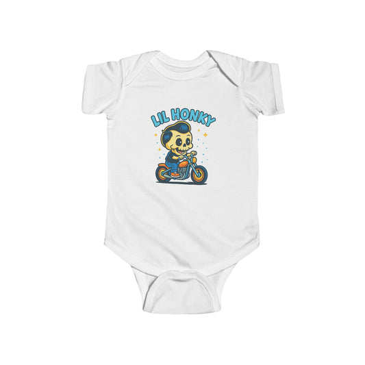 Lil Honky Baby Bodysuit — Cute Skull on Motorcycle Infant Onesie
