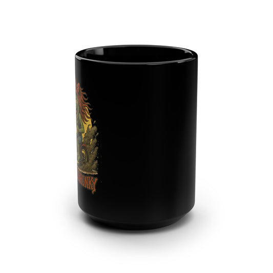 Black 15oz Coffee Mug — Rat Fink Motorcycle Graphic