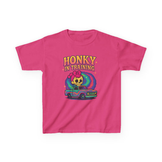 Kids T-Shirt — "Honky in Training" Retro Skull Car Graphic