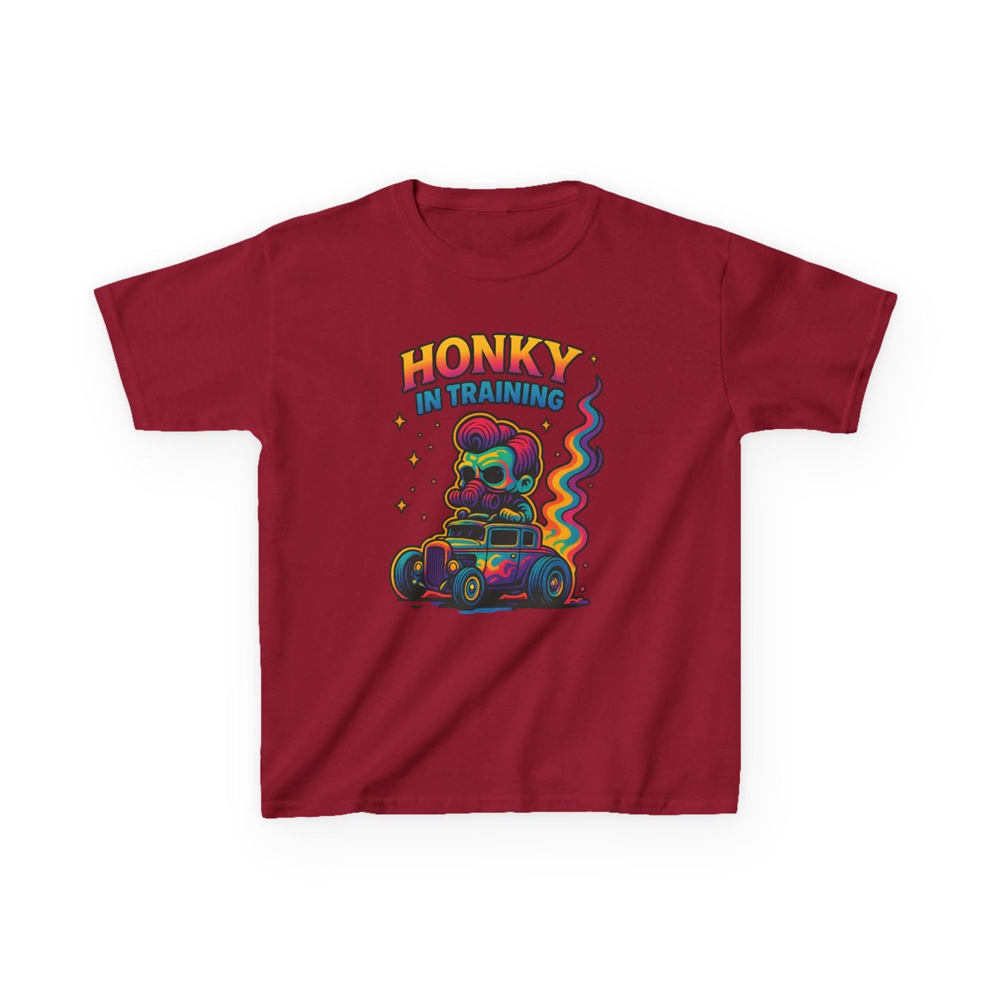 Kids T-Shirt — "Honky in Training" Colorful Racing Skull Graphic Tee