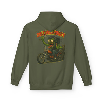 Motorcycle Hoodie — “Soldasshonky” Vintage Biker Graphic Pullover