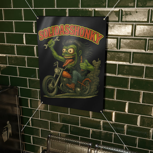 Matte Banner — 'SOLIDASSHONKY' Vintage Biker Art Poster
