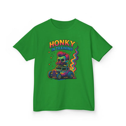 Kids T-Shirt — "Honky in Training" Colorful Racing Skull Graphic Tee