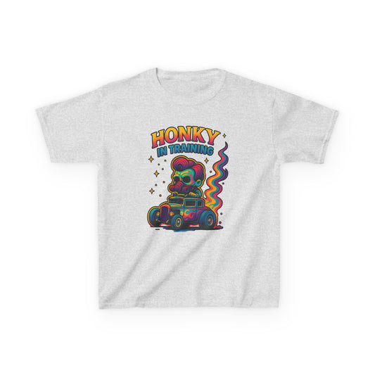 Kids T-Shirt — "Honky in Training" Colorful Racing Skull Graphic Tee