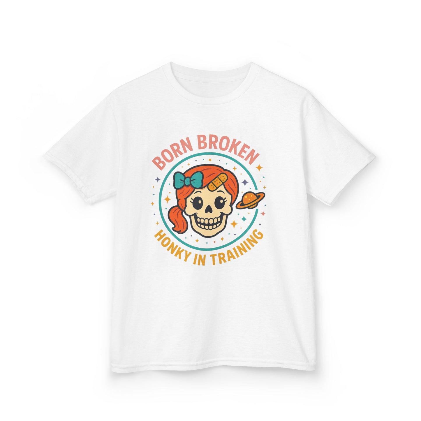 Kids Tee — "Born Broken, Honky in Training" Skull Graphic