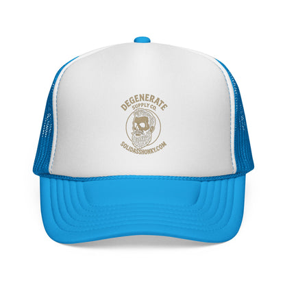 Degenerate Supply Co. Trucker Hat — Vintage Skull Logo Mesh Cap