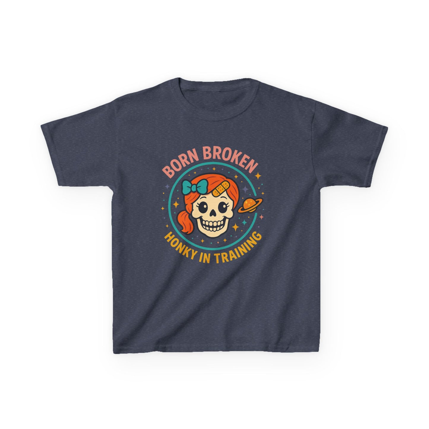 Kids Tee — "Born Broken, Honky in Training" Skull Graphic
