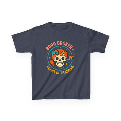 Kids Tee — "Born Broken, Honky in Training" Skull Graphic