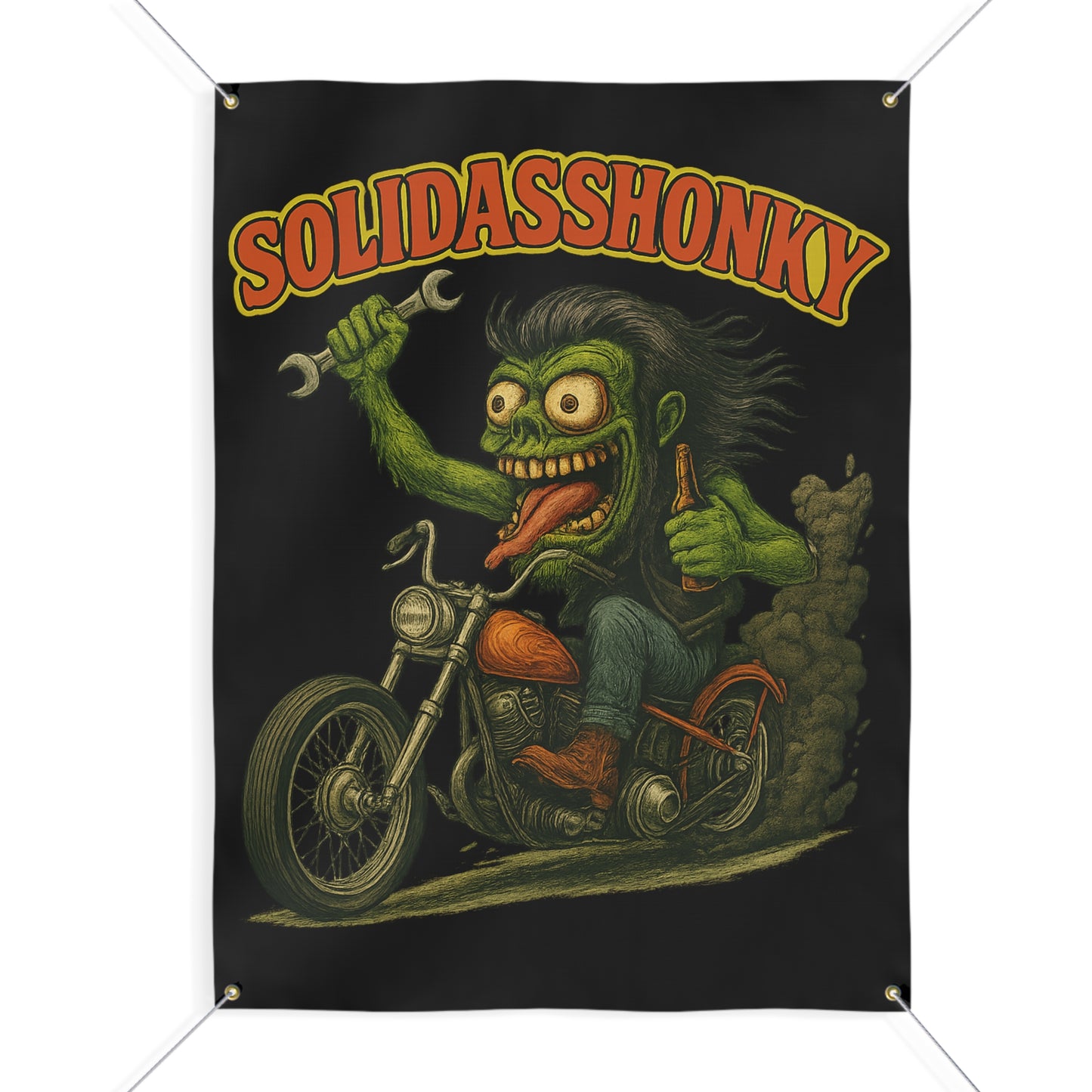 Matte Banner — 'SOLIDASSHONKY' Vintage Biker Art Poster