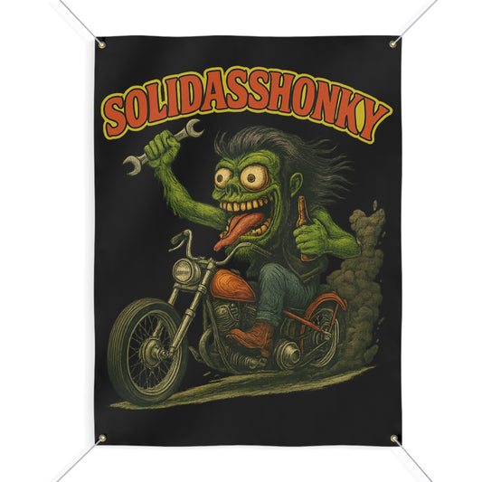 Matte Banner — 'SOLIDASSHONKY' Vintage Biker Art Poster