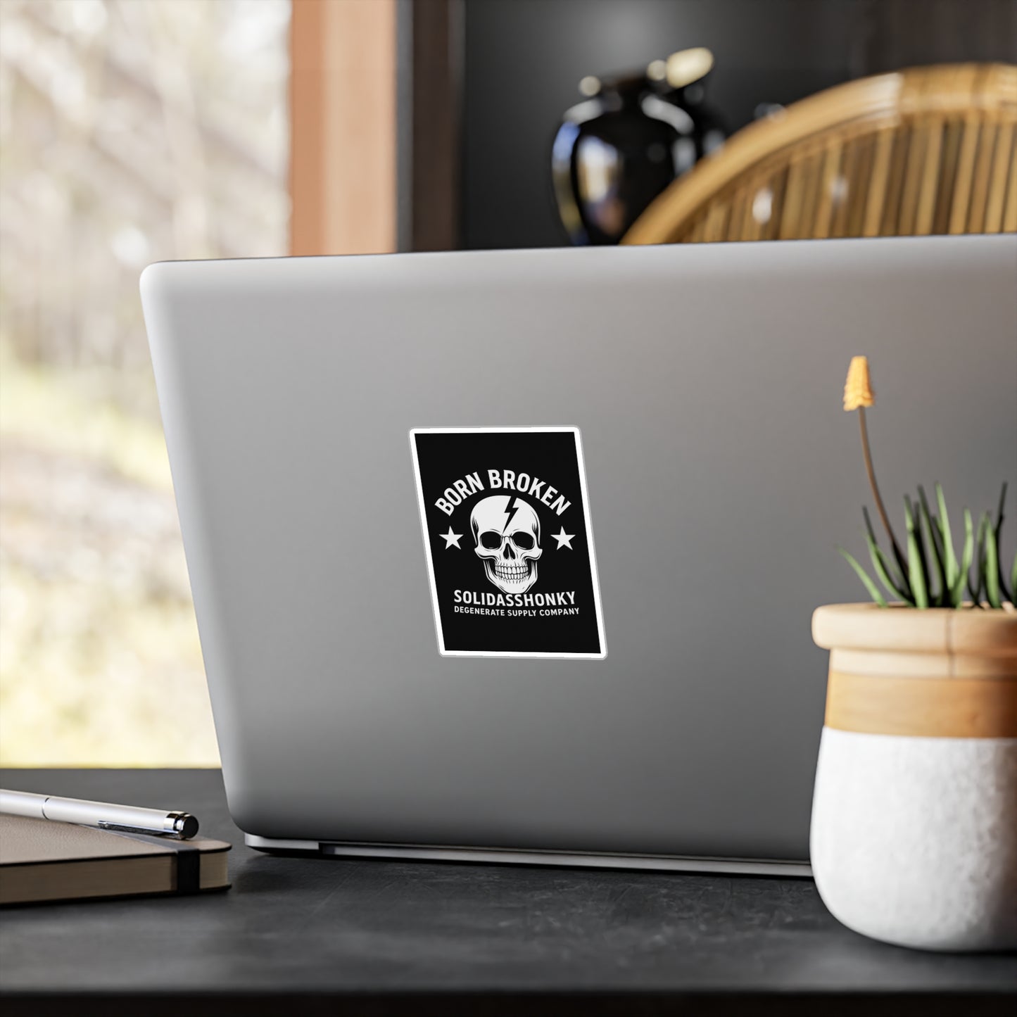 Born Broken Skull Vinyl Sticker — Kiss-Cut Decal, Retro Punk Logo for Laptops, Cars & Gear