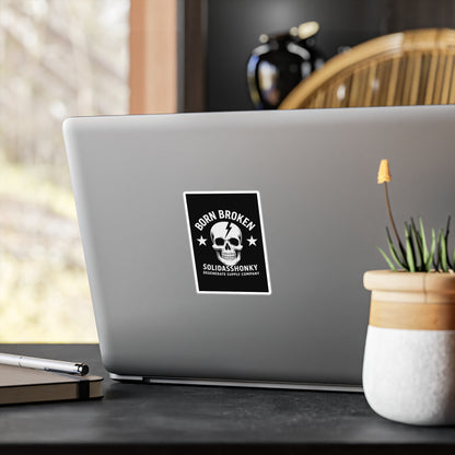 Born Broken Skull Vinyl Sticker — Kiss-Cut Decal, Retro Punk Logo for Laptops, Cars & Gear