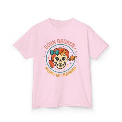 Kids Tee — "Born Broken, Honky in Training" Skull Graphic