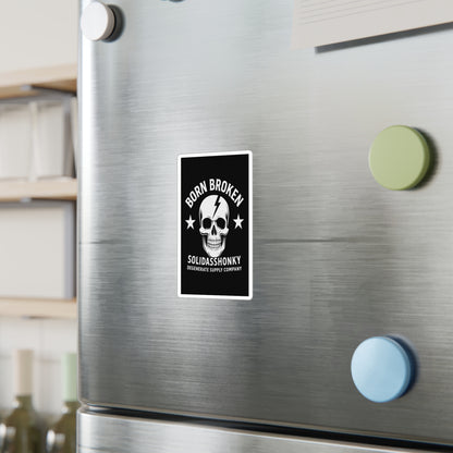 Born Broken Skull Vinyl Sticker — Kiss-Cut Decal, Retro Punk Logo for Laptops, Cars & Gear