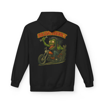 Motorcycle Hoodie — “Soldasshonky” Vintage Biker Graphic Pullover