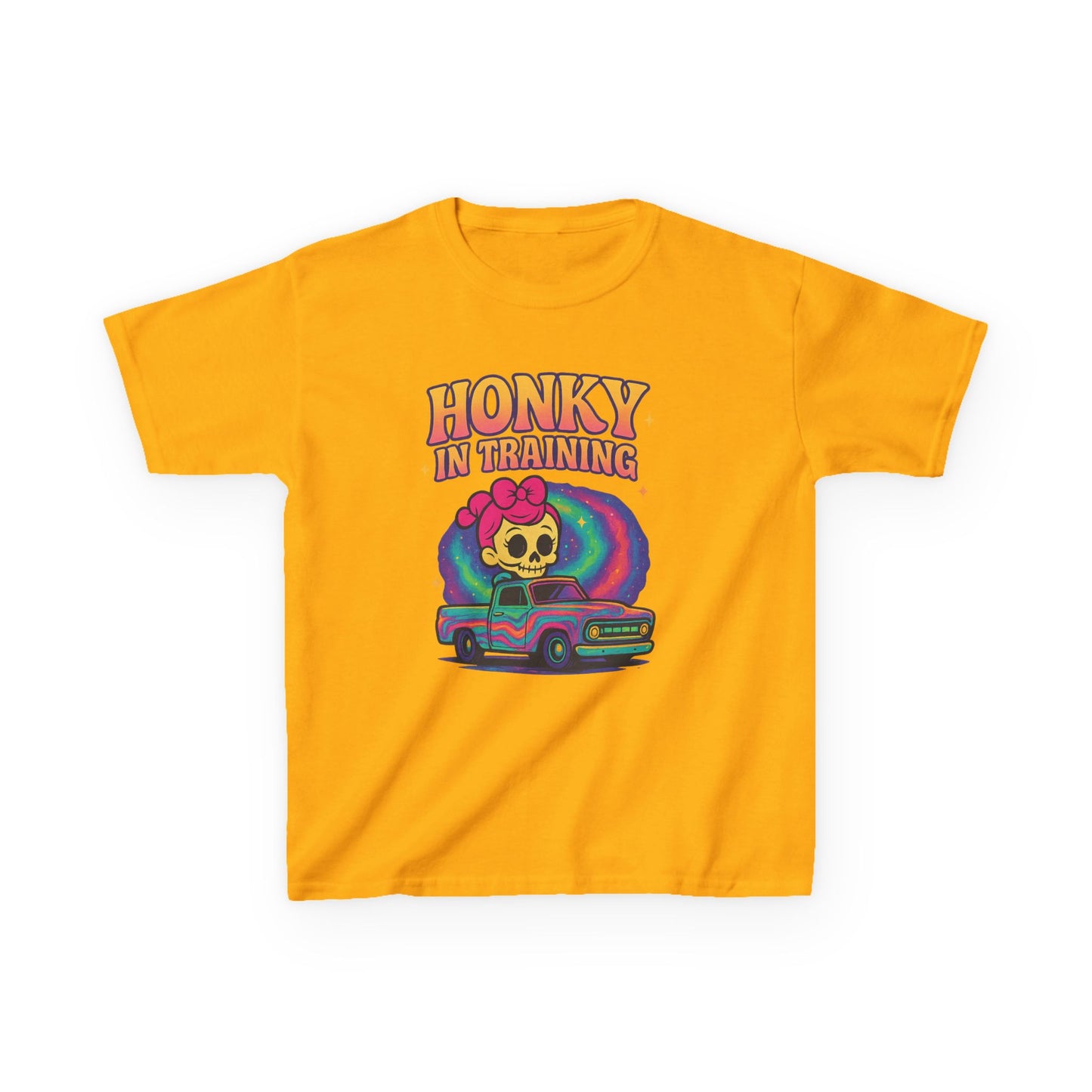 Kids T-Shirt — "Honky in Training" Retro Skull Car Graphic