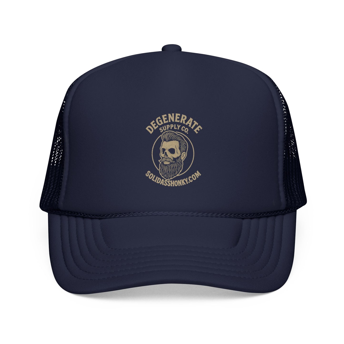 Degenerate Supply Co. Trucker Hat — Vintage Skull Logo Mesh Cap
