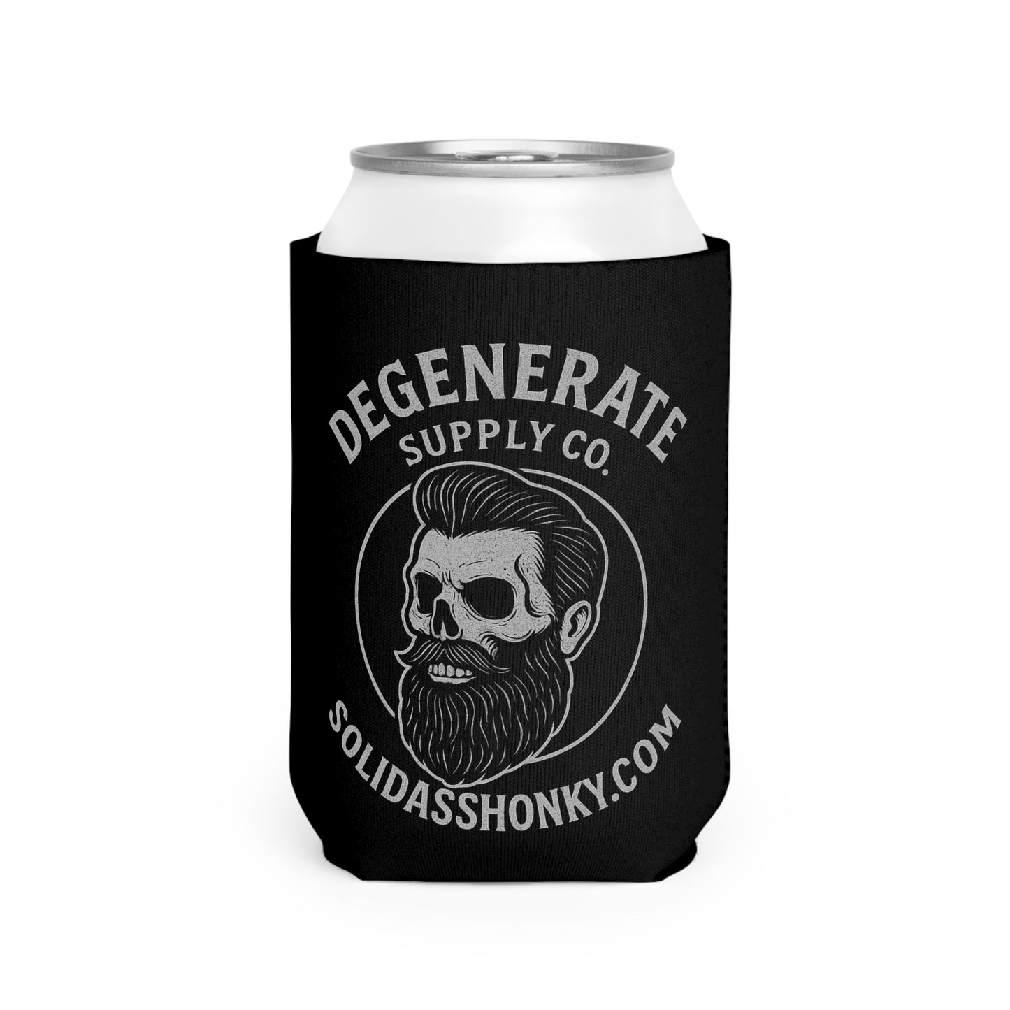 Can Cooler Sleeve — 'Degenerate Supply Co.' Skull Beard Logo Beer Koozie