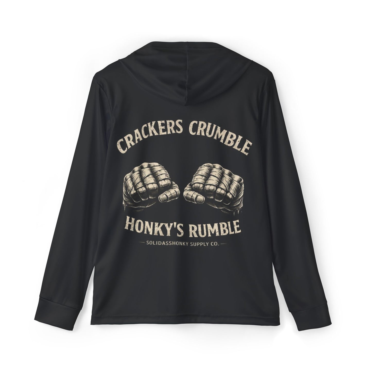 Men's Workout Hoodie — 'Crackers Crumble, Honky's Rumble' Vintage Boxing Gloves Warmup Hoodie