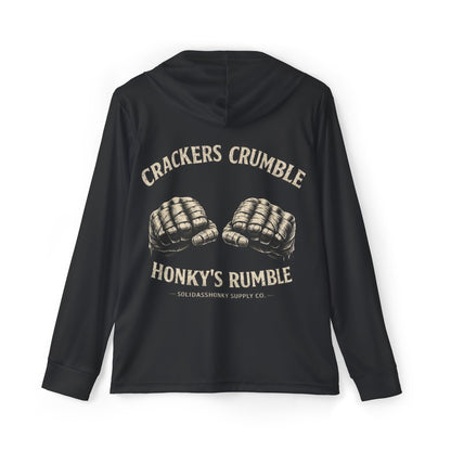 Men's Workout Hoodie — 'Crackers Crumble, Honky's Rumble' Vintage Boxing Gloves Warmup Hoodie