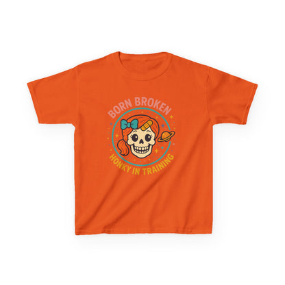 Kids Tee — "Born Broken, Honky in Training" Skull Graphic