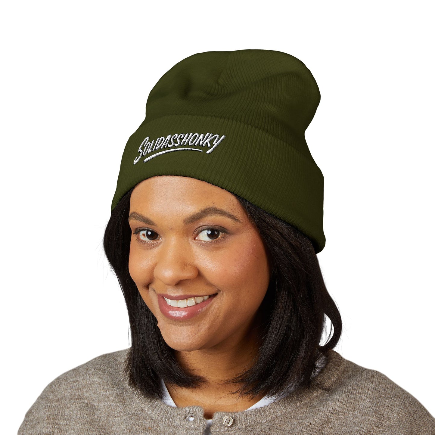 Embroidered "Solidasshonky" Classic Cuffed Beanie — Cozy Retro Script Knit Hat