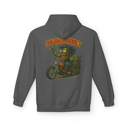 Motorcycle Hoodie — “Soldasshonky” Vintage Biker Graphic Pullover