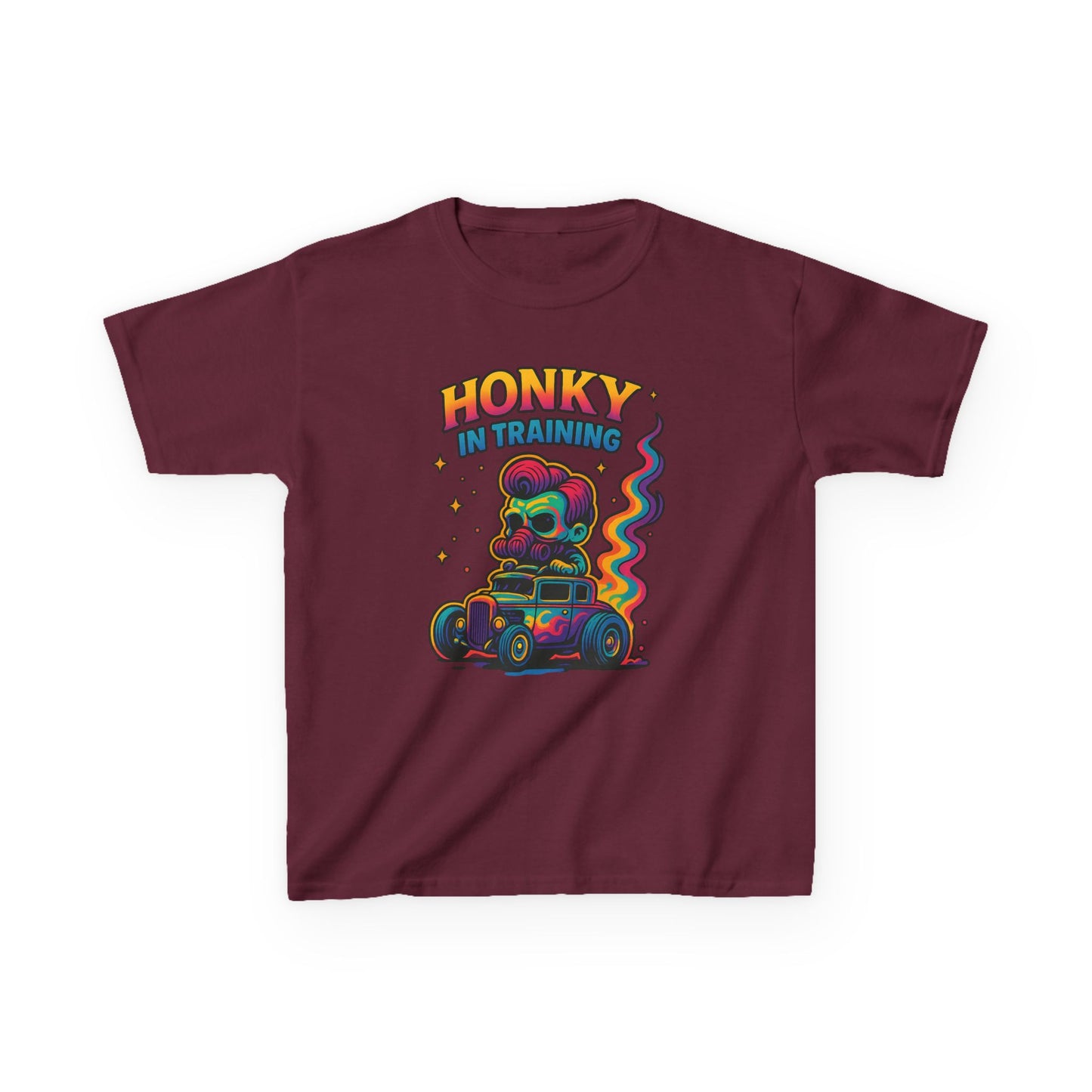 Kids T-Shirt — "Honky in Training" Colorful Racing Skull Graphic Tee