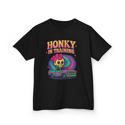 Kids T-Shirt — "Honky in Training" Retro Skull Car Graphic