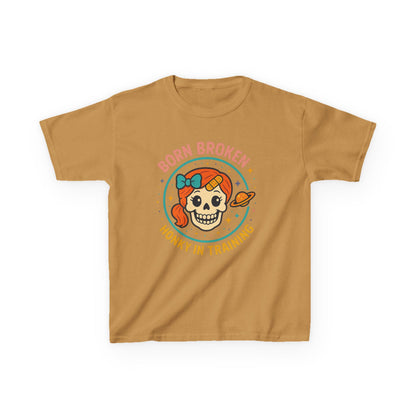 Kids Tee — "Born Broken, Honky in Training" Skull Graphic