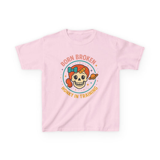 Kids Tee — "Born Broken, Honky in Training" Skull Graphic