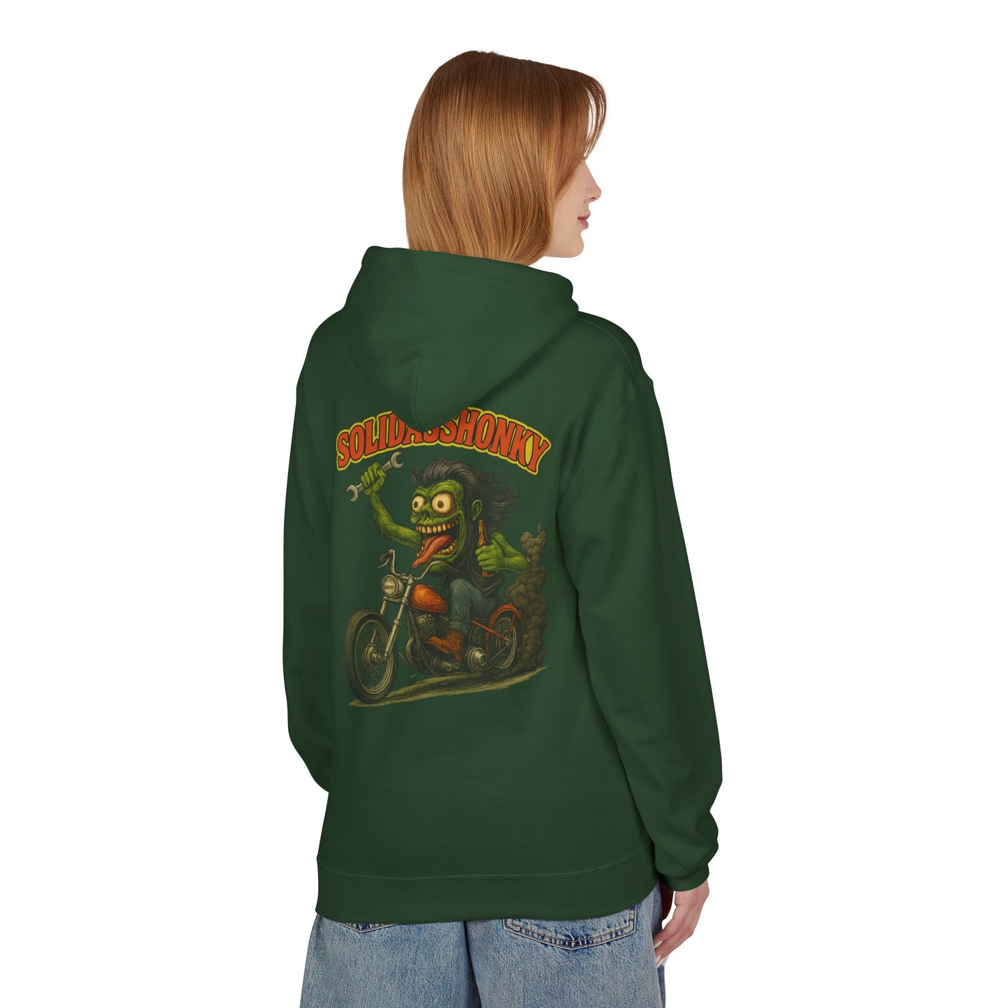 Motorcycle Hoodie — “Soldasshonky” Vintage Biker Graphic Pullover